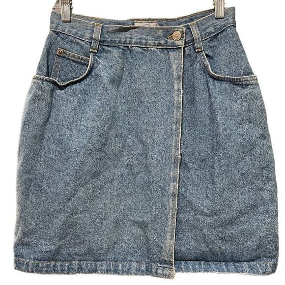 True Blue Denim Skirt Juniors 9/10 Wrap Mini Rigid Light Blue Jean Retro Y2K - Picture 1 of 9